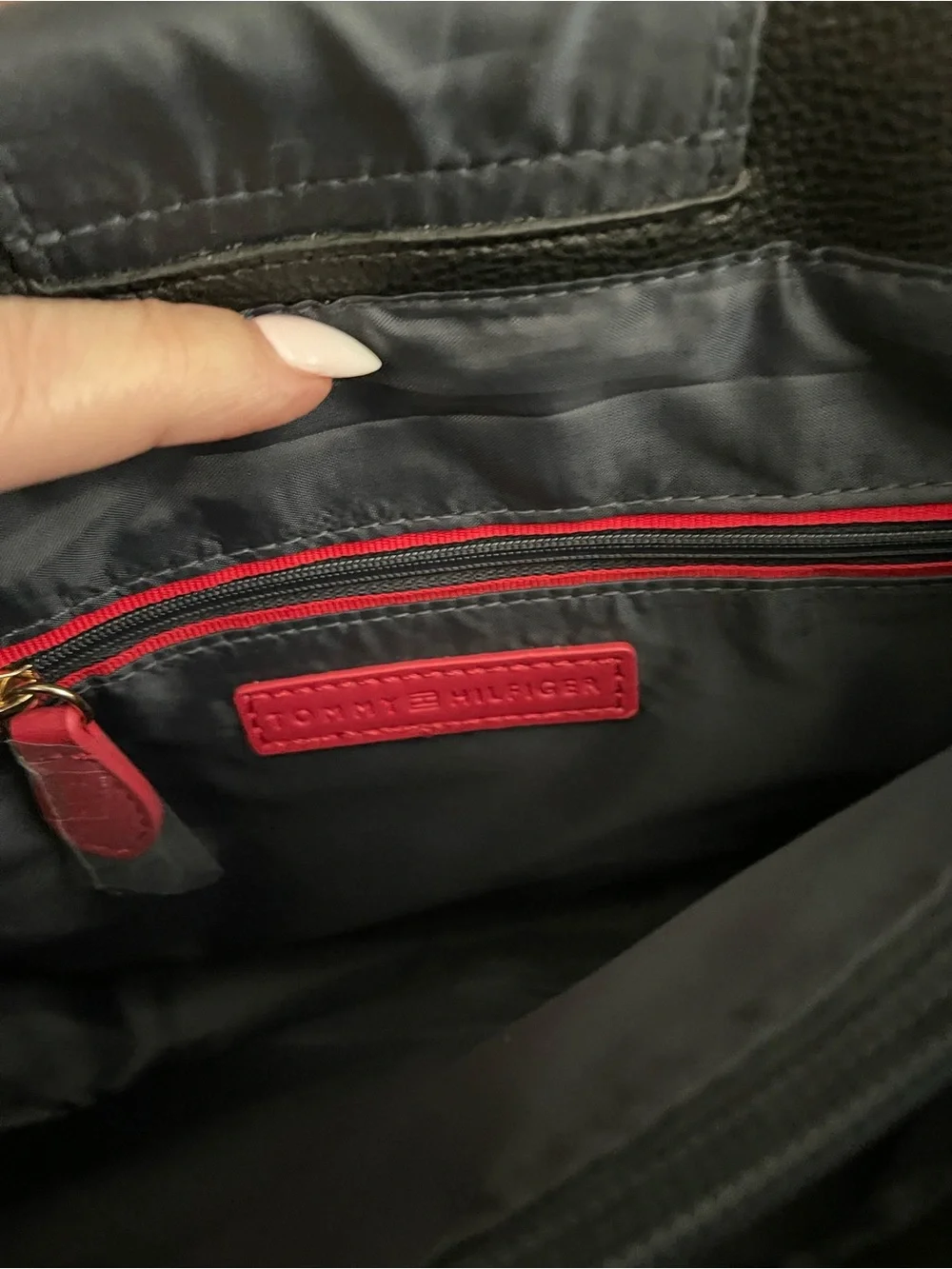 Tommy Hilfiger Black Pebbled Leather Satchel with Gold Hardware